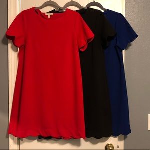 2 scallop hem dresses. Size L. Red, Blue ONLY!